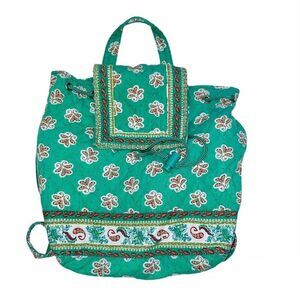 Americana By Sharif Green Purse Bag Small Backpack Floral Quilted